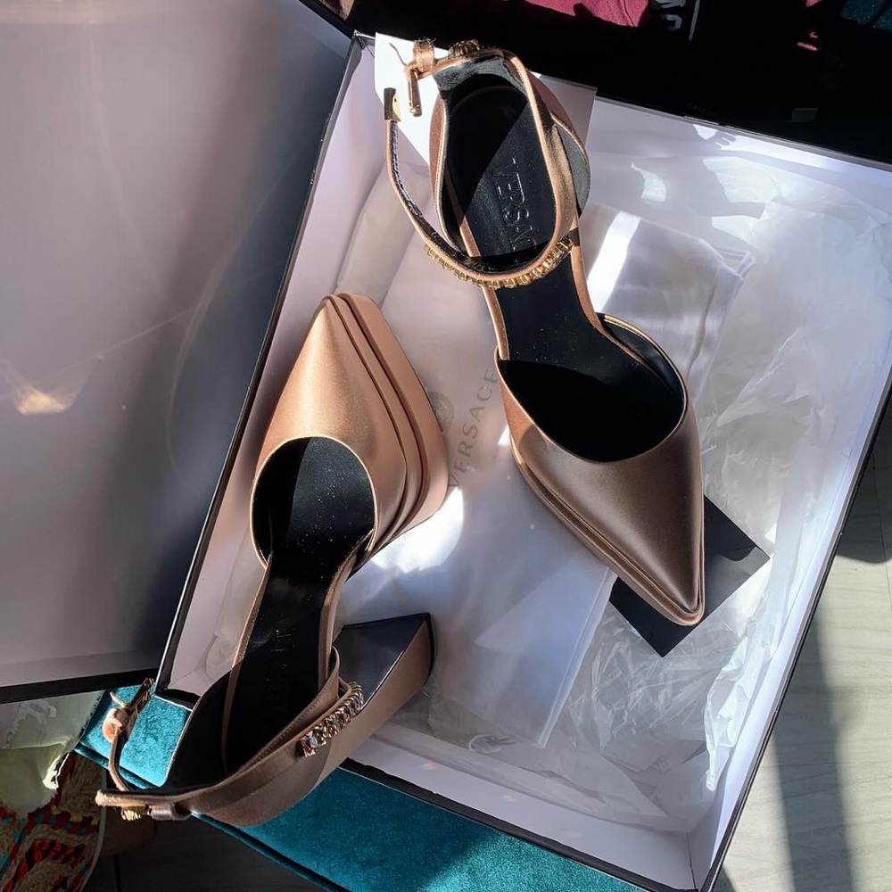 Versace Satin Crystal Embellishments D'Orsay Pumps w/ Tags IT41/US11